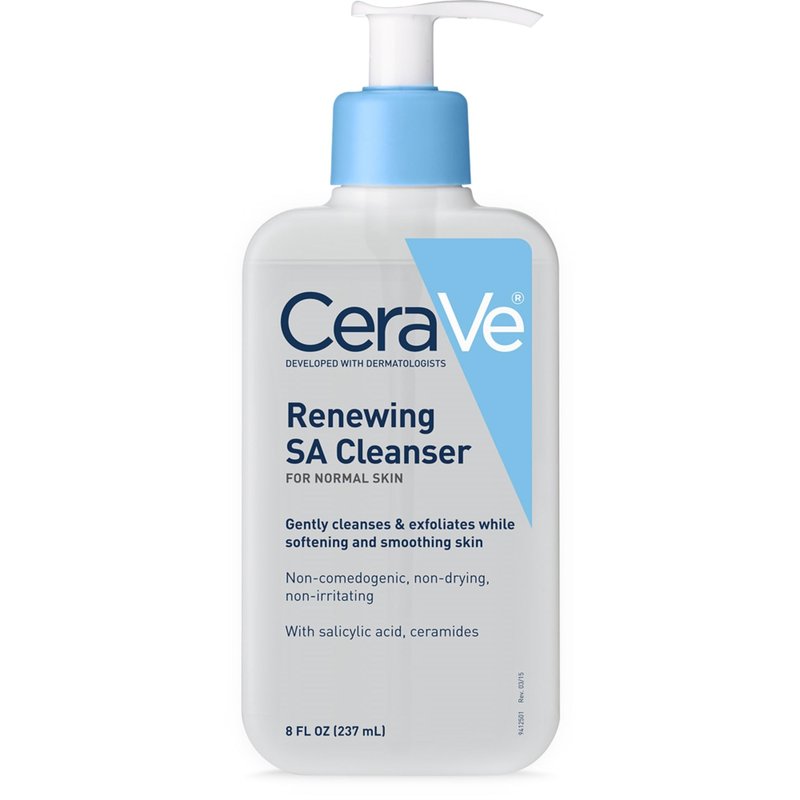 CeraVe Renewing Salicylic Acid Cleanser, Formulated With Hyaluronic Acid, Niacinamide, & Ceramides, Gentle BHA Exfoliating Face Wash Smooths & Softens Skin, Non Comedogenic & Fragrance Free, 8 Ounce