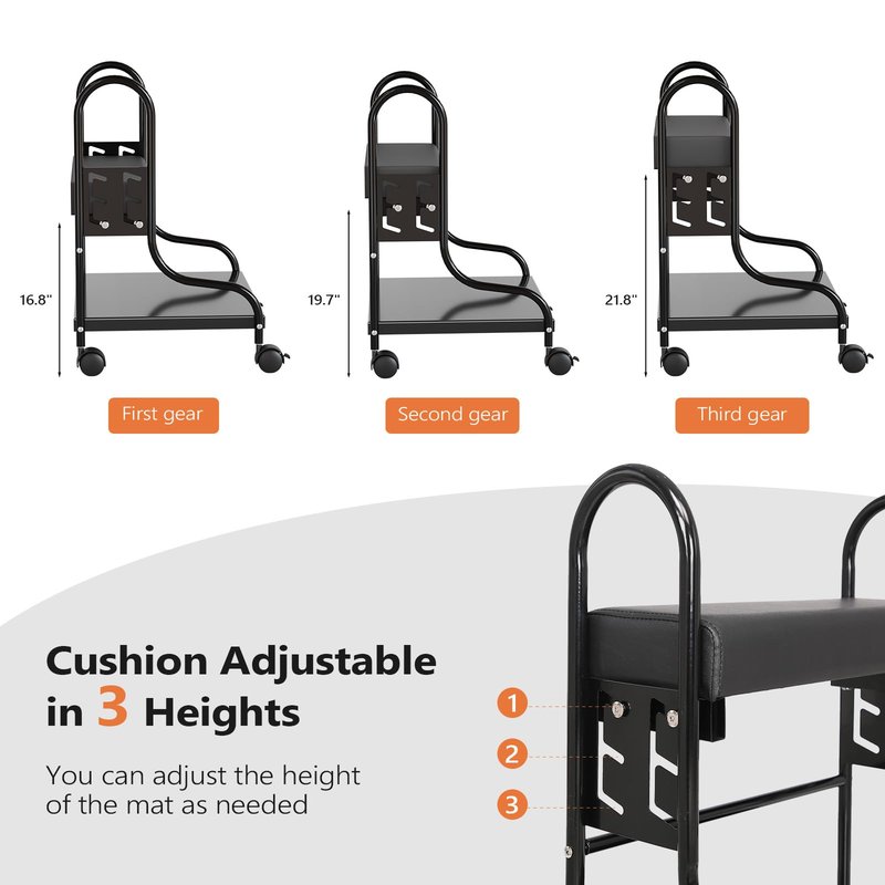 OmySalon Pedicure Cart Foot Bath Trolley, Adjustable Height Salon Trolley with PU Cushion, Portable Nail Esthetician Cart for Manicure & Foot Massage, Beauty Spa Supplies with Locking Wheels (Black)