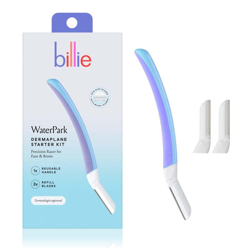 Billie - Dermaplane Starter Kit - Reusable Handle + 3 Refill Blades - Remove Facial Hair + Perfectly Shape Brows - Dermatologist-Approved - WaterPark