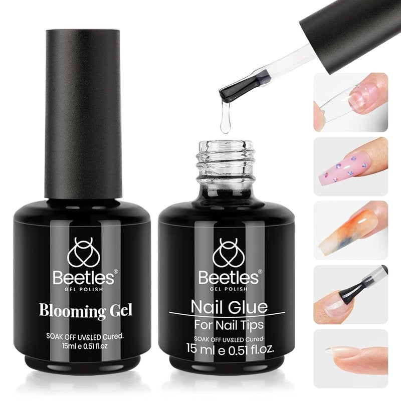 Beetles Nail Glue and Blooming Gel Set - 15ml 2Pcs Nail Art Gel for Blooming Aura Nails Marble Effects and Strong Nail Tips Bonding, Nail Supplies for Salon or DIY Manicure at Home