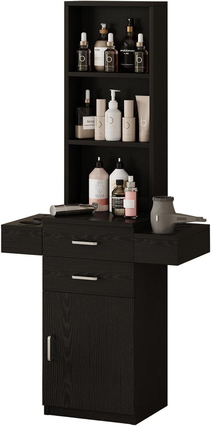 Salon Station for Hair Stylists - Black Barber Station with Hair Dryer Holder | Professional Hair Salon Equipment
