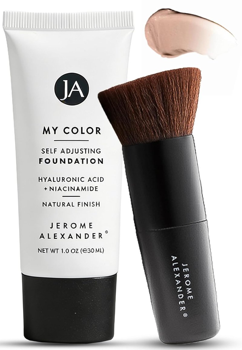 Jerome Alexander My Color Foundation - Hydrating Self-Adjusting Makeup with Kabuki Brush | Medium, 1 oz