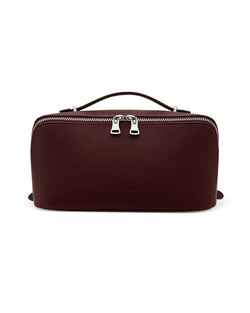 EACHY Travel Makeup Bag, Lychee Leather Large Capacity Cosmetic Bag for Women, Open Flat Toiletry Bag with TPU Brush Compartment, Waterproof Skincare Organizer Travel Essentials