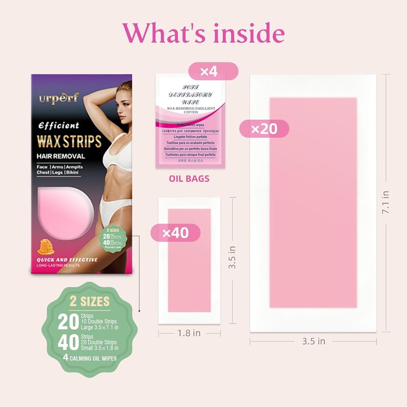 Regine Switzerland Wax Strips for Effortless Hair Removal - No Heat Needed, 20 Large & 40 Small Strips