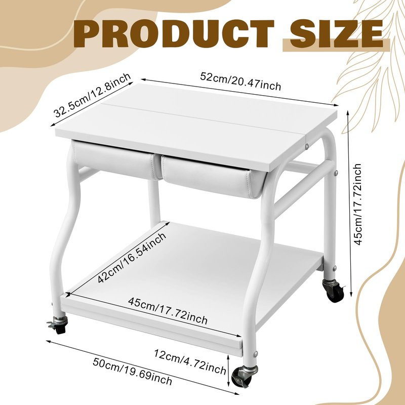 Geelin Pedicure Cart Foot Bath Trolley Portable Pedicure Station Beauty Salon Nail Bath Spa Rolling Cart Stand Supplies with Locking Wheels, Adjustable Manicure Foot Massage Stool, PU Cushion(White)