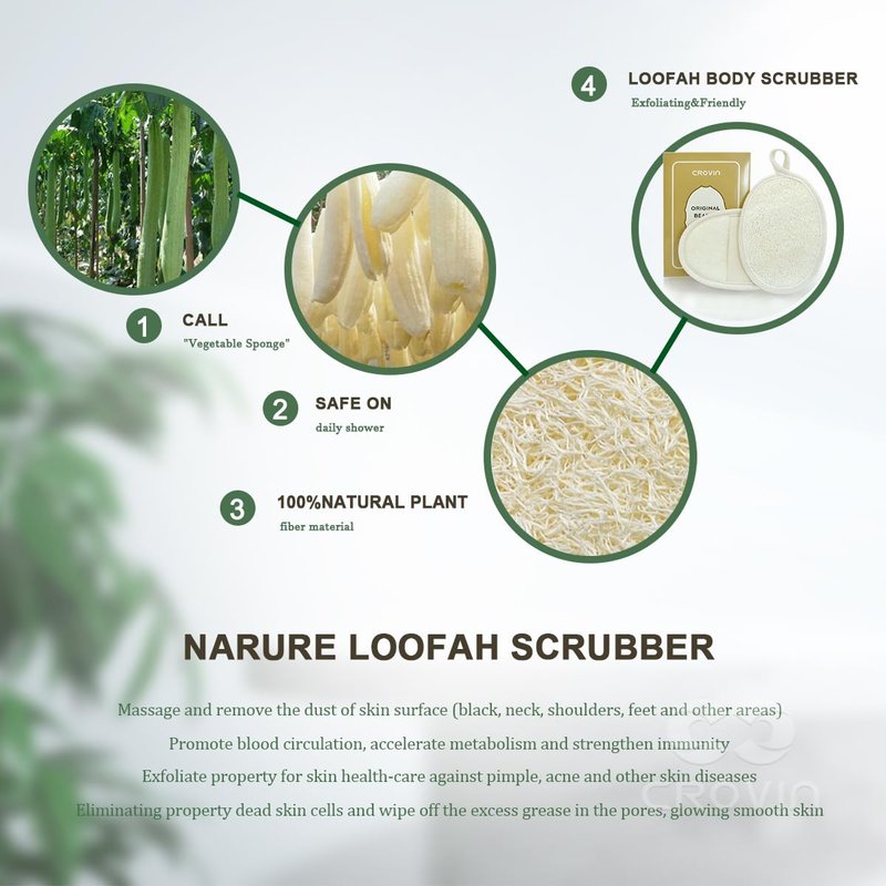 CROVIN Natural Loofah Exfoliating Body Scrubber, Made with Natural Shower Loofah Sponge for Men and Women’s SPA (Pack of 2)