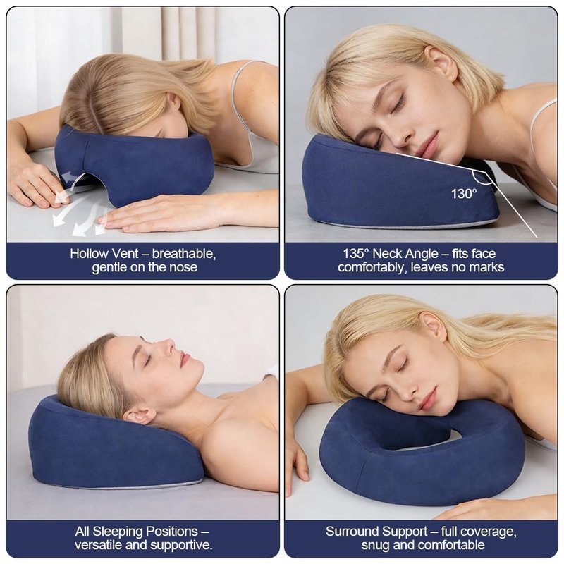 AOOSA Face Down Pillow for Massage, Massage Headrest for Bed, Face Pillow for Stomach Sleeping, BBL Pillow After Surgery Post Eye Surgery Vitrectomy Recovery, for Spa Salons Beauty Office, Dark Blue
