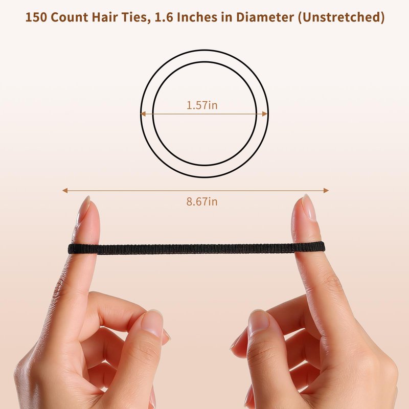 CZZXI 150Ct Hair Ties No Damage for Fine Hair (1.58in), Seamless Elastic Ponytails Holders, Bulk Soft Nylon Hair Ties for Women, Teens & Girls | Hair Accessories (Black)