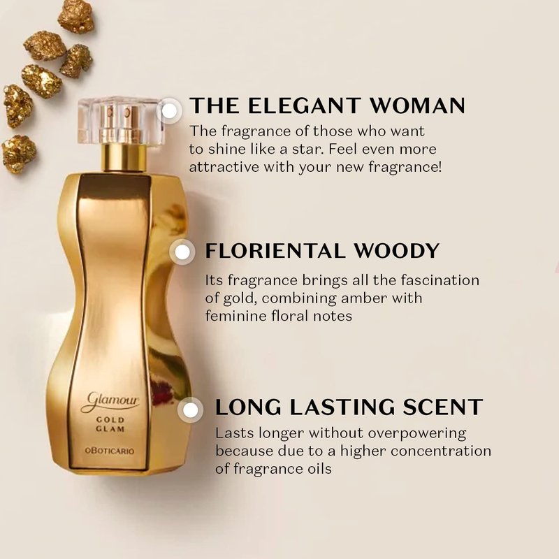 O Boticário Glamour Gold Eau de Toilette - Long-Lasting Sweet Floral Perfume for Women | 2.5 Ounce