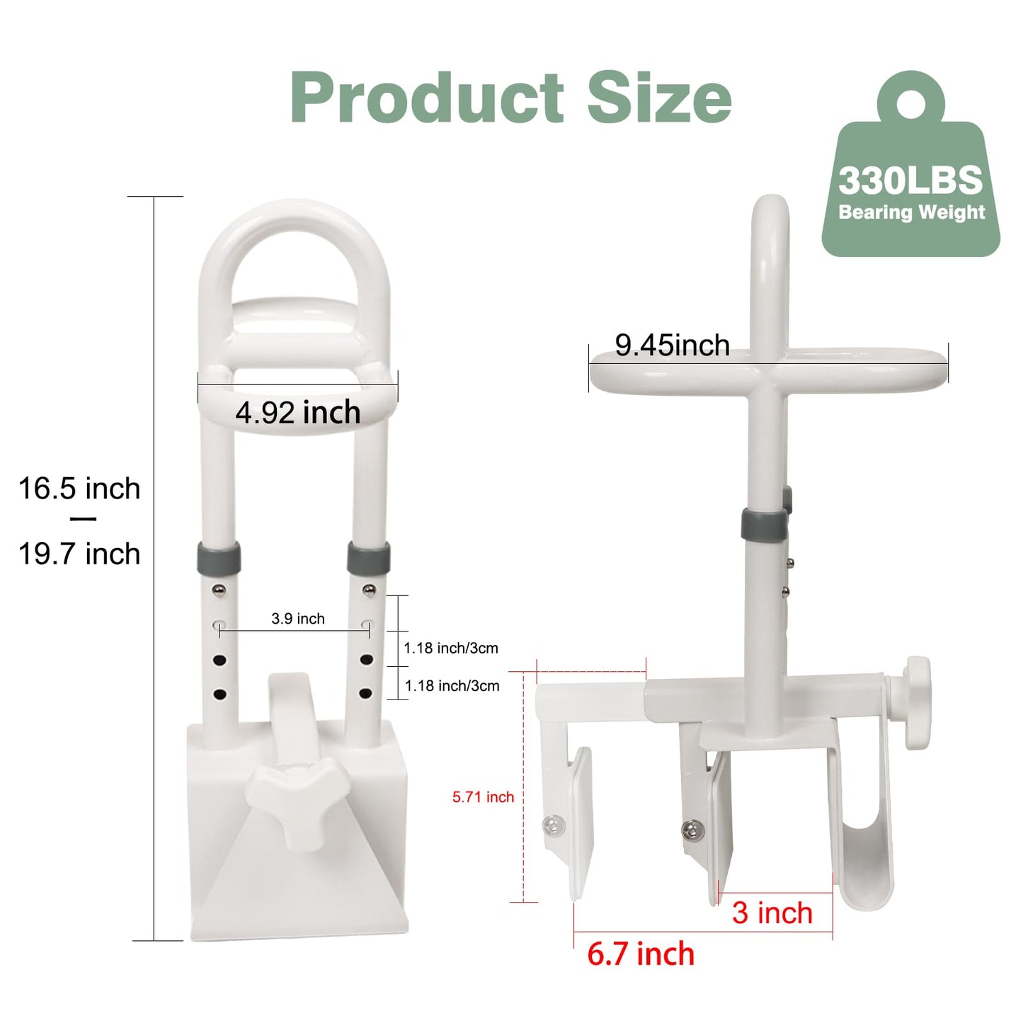 YEEGO DIRECT Bathtub Safety Rail, Height Adjustable Shower Bathtub Grab Bars for Seniors, Innovative Triple Grip Bathtub Handles for Seniors, Waterproof Frame, 300 LBS Weight