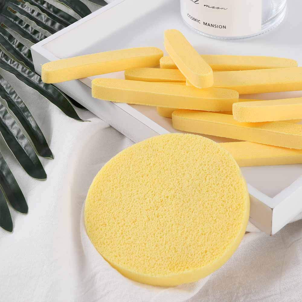 Tegelrying Facial Sponge Compressed,60 Pcs PVA Professional Makeup Removal Wash Round Face Sponges Spa Pads Exfoliating Cleansing for Women,Yellow
