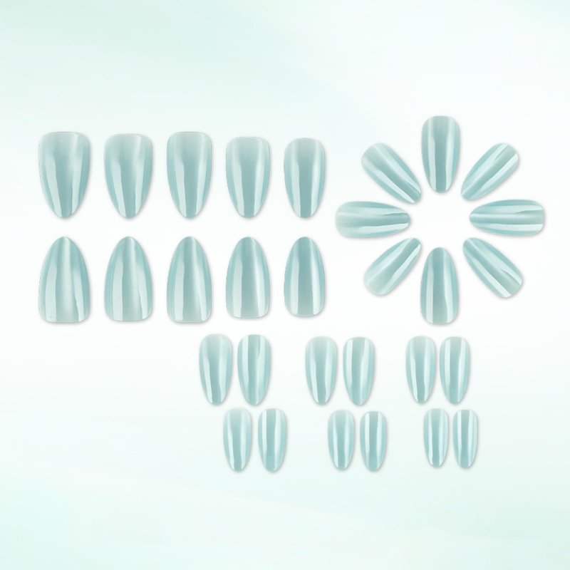 Mint Green Press on Nails Almond Fake Nails with Glitter Design Glossy Full Cover Medium Stick on Nail for Women Manicure 30Pcs
