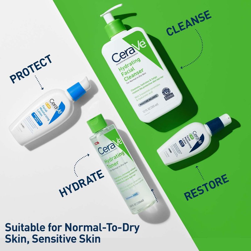 CeraVe Hydrating Toner for Face Non-Alcoholic with Hyaluronic Acid, Niacinamide, and Ceramides for Sensitive Dry Skin, Fragrance-Free Non Comedogenic, Full Size, 6.8 Fl Oz
