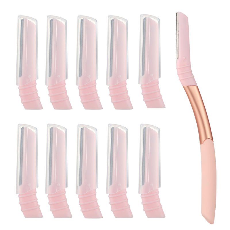 Mistfree Dermaplane Razor for Women Face, Eyebrow Razor with Reusable Handle and 10 Refill Blades, Professional Dermaplaning Tool Face Razors for Exfoliation, Peach Fuzz Removal, Eyebrow Shaping