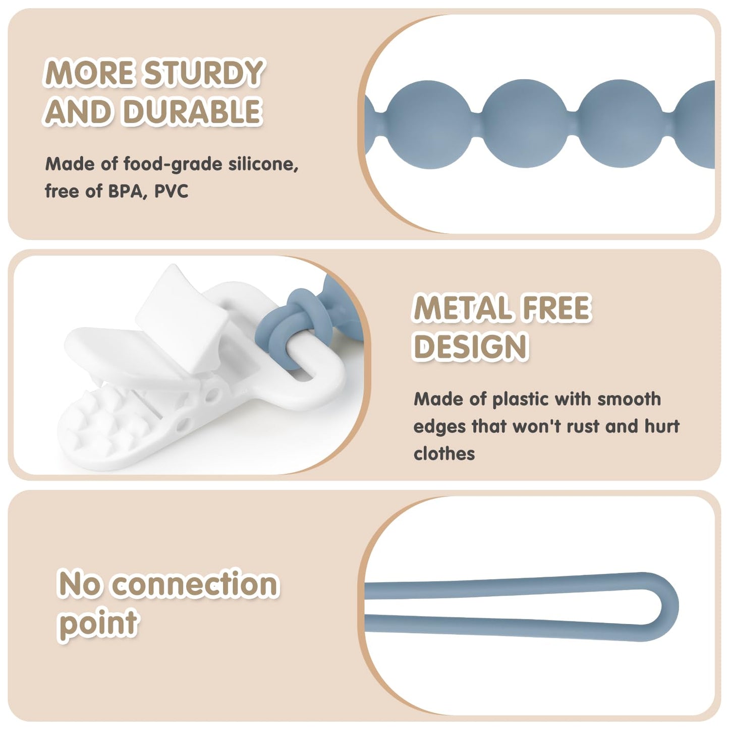 Pacifier Clips Silicone, 4-Pack Pacifier Holder Clip with Stylish Round Design, 100% Food Grade Silicone, Safe Essentials for Newborns Baby Boys and Girls