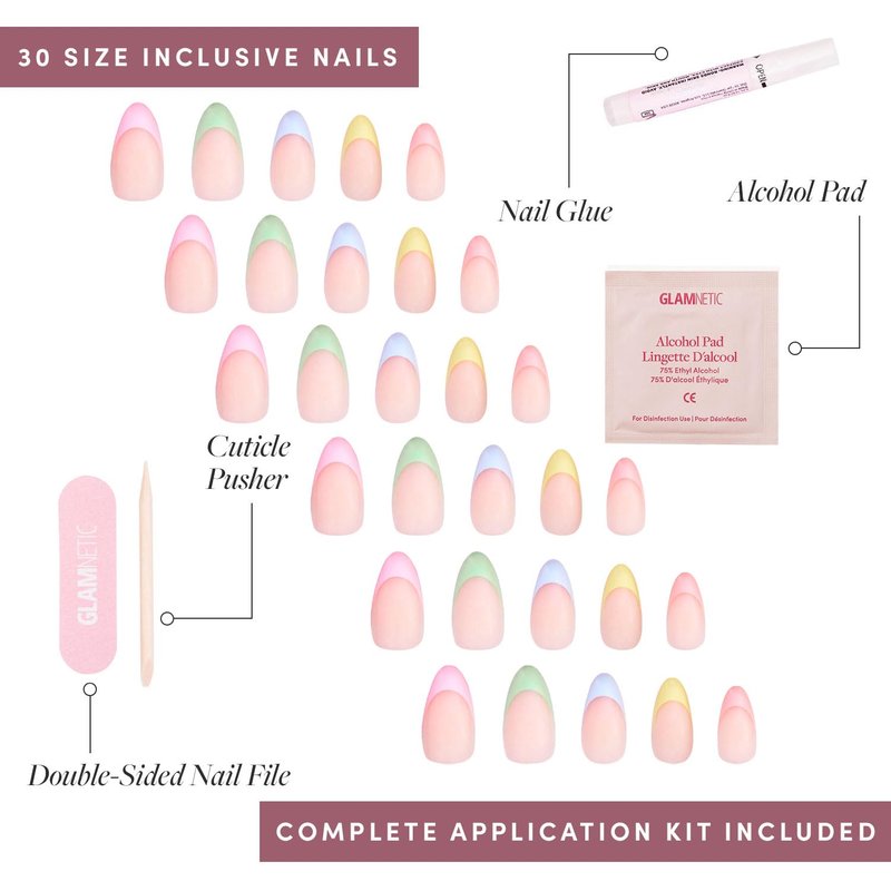 Glamnetic Press On Nails - Confetti | Semi-Transparent Short Almond Fake Nails, Salon Quality | 15 Sizes - 30 Nail Kit with Glue