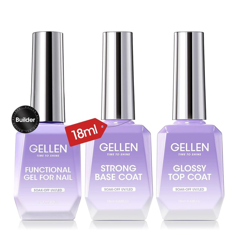 GELLEN Builder Nail Gel Set - 3 Pcs 18ml Soak Off Hard Gel for Nail Extensions & Strengthening