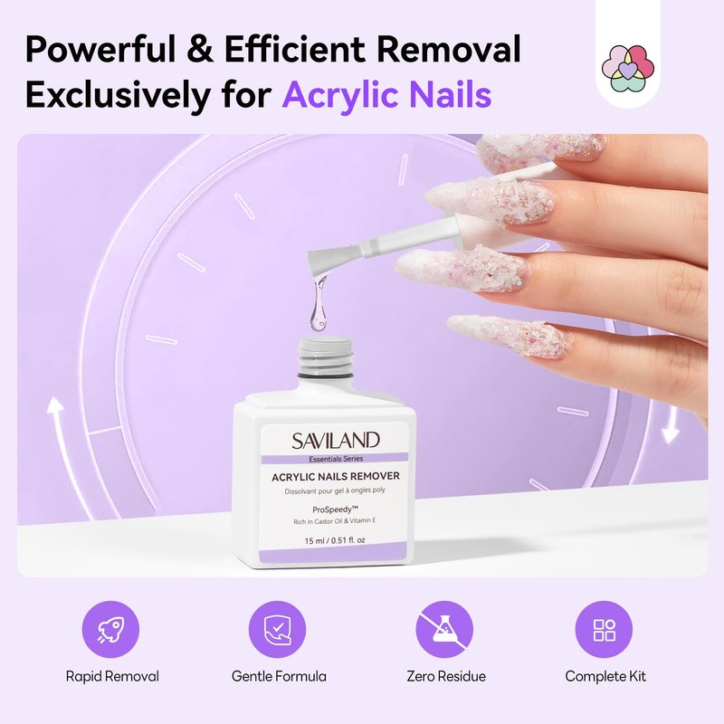 SAVILAND Powerful Acrylic Nail Remover Kit: 2 Pcs Acrylic Remover for Nails Cuticle Oil & Nail Care Tools Rapid Dissolution Gentle Acrylic Remove No Soaking No Wrapping for Acylic Nail Kit Home Salon