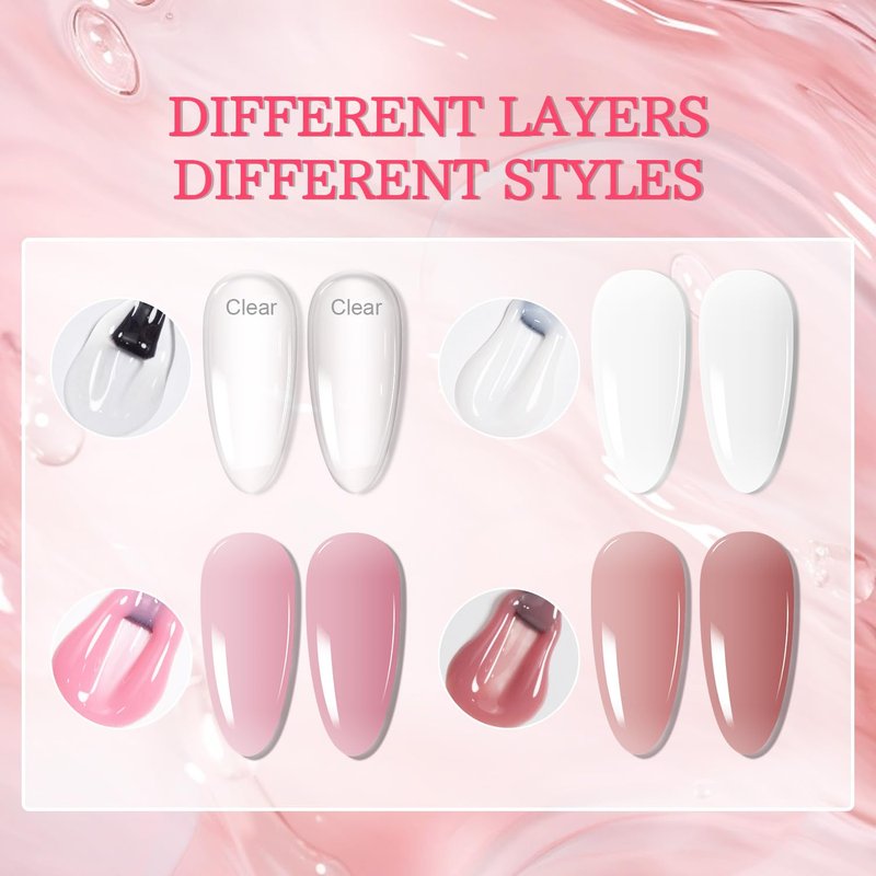JODSONE Builder Gel Set - 4Pcs 10ML Nail Apex & Extension Strengthener | Clear, White, Pink, Brown