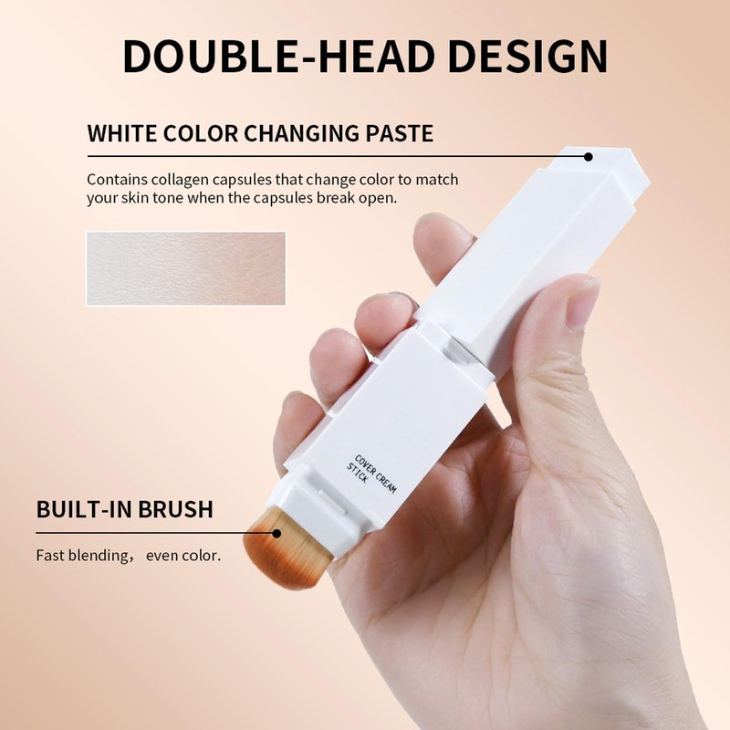 Easilydays Cover Cream Stick, Korean Portable Color-Changing Foundation Stick, Medium to Full Coverage, Brightening Makeup Base for a Smooth Hydrating Flawless Look, SoftBrush, #2 Light