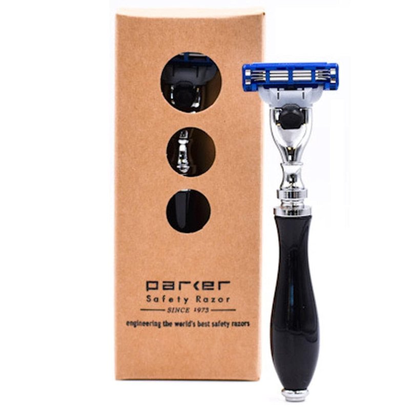 Parker Deluxe Razor - Gillette Mach 3 Compatible for a Close Shave | Premium Black Resin Handle with Chrome Trim