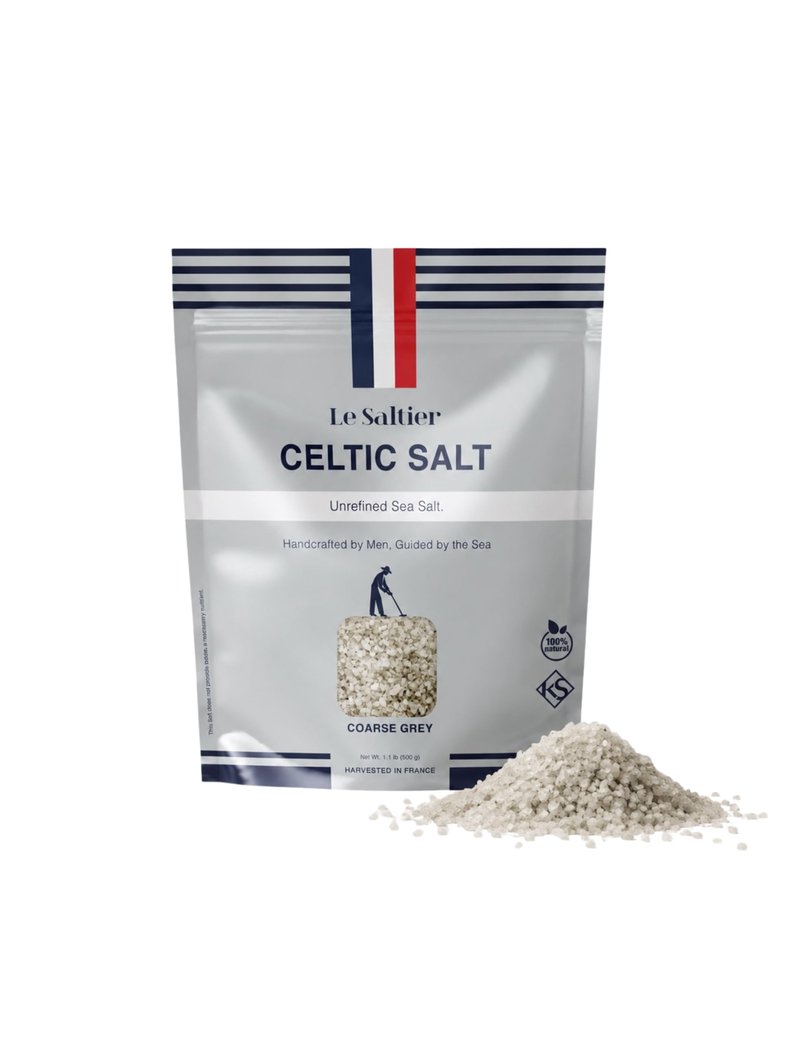LE SALTIER Organic Coarse Grey Celtic Sea Salt, Mineral-Rich Unrefined French Sea Salt, Traditionally Hand Harvested in Brittany, Kosher, (500g/1.1lb)