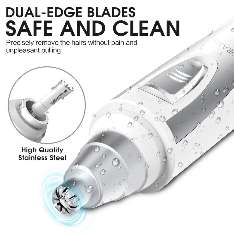 Ear and Nose Hair Trimmer Clipper - 2026 Professional Painless Eyebrow & Facial Hair Trimmer for Men Women,Battery-Operated Trimmer with IPX7 Waterproof,Dual Edge Blades for Easy Cleansing White
