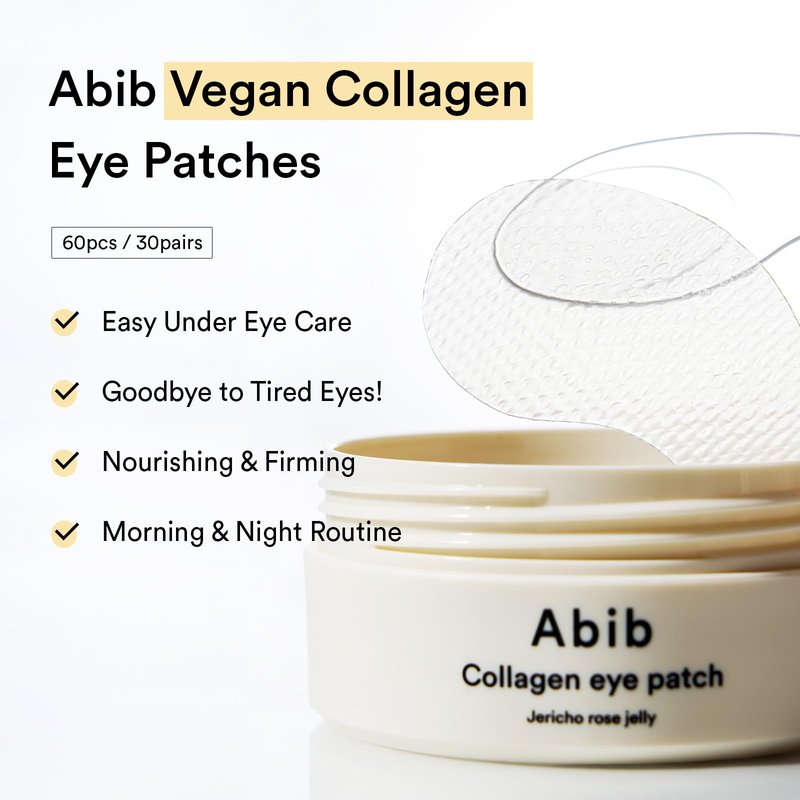 Abib Vegan Collagen* Eye Patches for Wrinkles & Fine Line with Jericho Rose Jelly & Peptide, 60 Count, Korean Skin Care