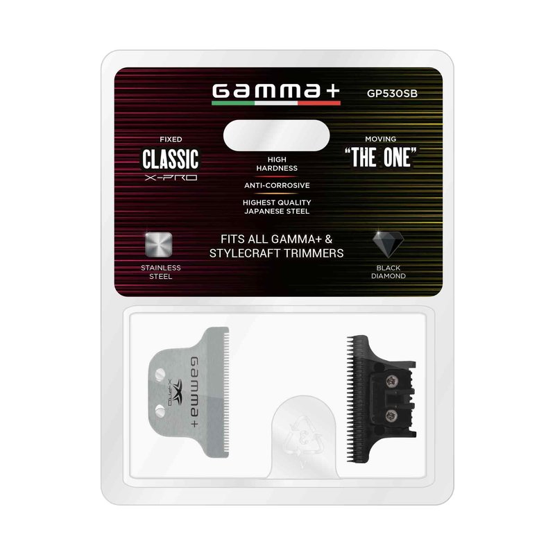 GAMMA+ Replacement Fixed Classic X-Pro Blade Stainless Steel with Black Diamond Carbon DLC The One Cutting Trimmer Blade Set