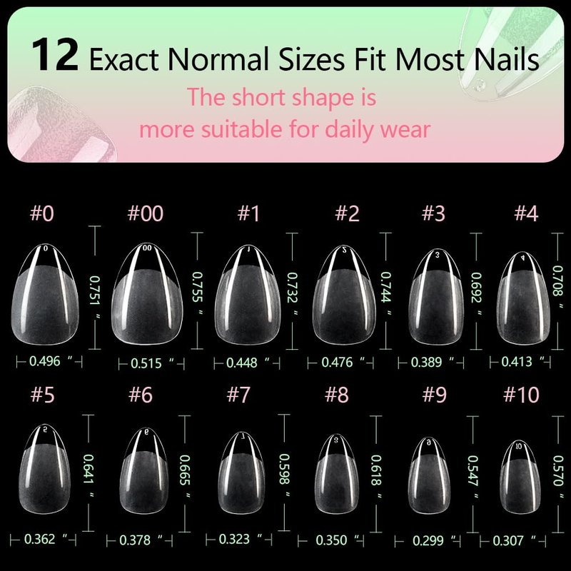 PrettyYo Short Almond Gel Nail Tips 600Pcs Half Matted Clear Fake Nail Tips Short Almond Shape 12 Sizes Full Cover Acrylic Press On Soft False Nails Gel x Nail Press Ons for DIY at Home