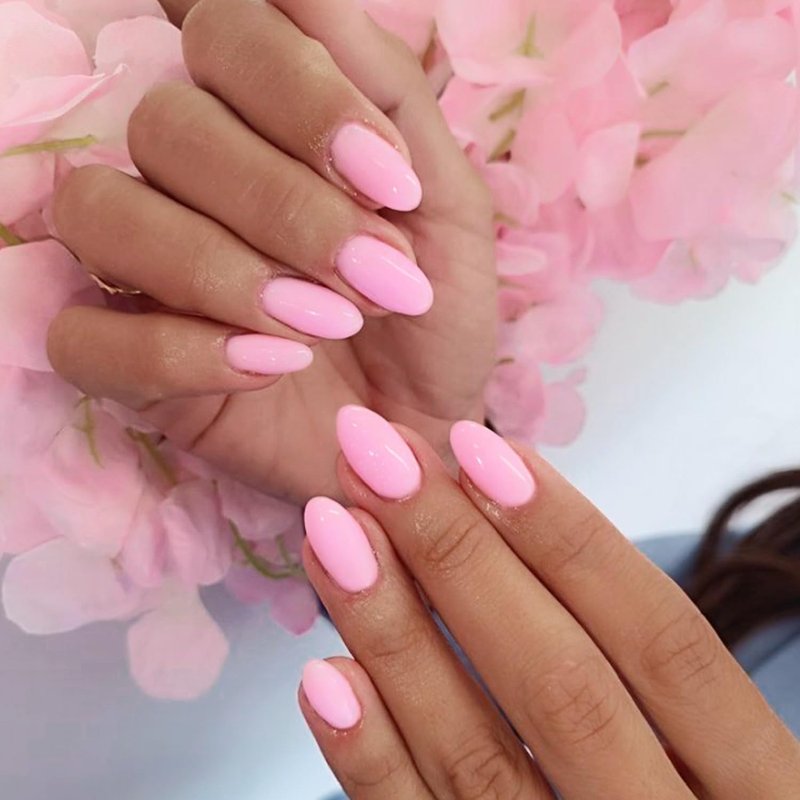 Modelones Pink Press on Nails Almond, Summer Short Almond Fake Nails, Reusable Nail Kit with Nail Glue Adhesive Tabs Mini Nail File, Nails Press Ons 32Pcs 16 Sizes