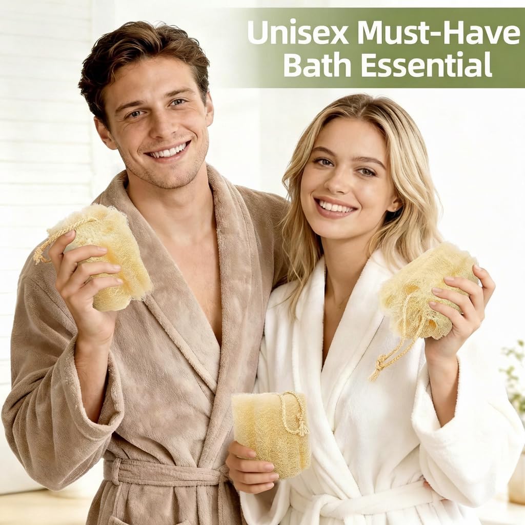 2 Pack HungkaTurn Natural Egyptian Loofah Body Scrubber, 100% Organic Luffa Exfoliating Sponge for Men&Women, Gentle Skin Cleansing Shower Scrubber for Radiant Smooth Skin, Large Spa-Grade Body Loofa.