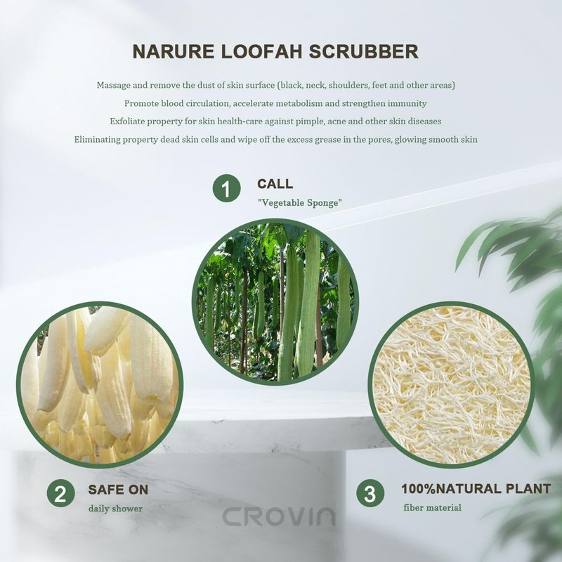 CROVIN Natural Loofah Exfoliating Body Scrubber, Made with Natural Shower Loofah Sponge for Men and Women’s SPA (Pack of 4)
