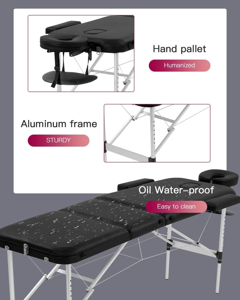 BestMassage Aluminium Massage Bed Portable Massage Table 24 inch Wide Lash Bed Height Adjustable 3 Folding with Non-Woven Bag for Spa Footmassage Facial CareSpa Tattoo