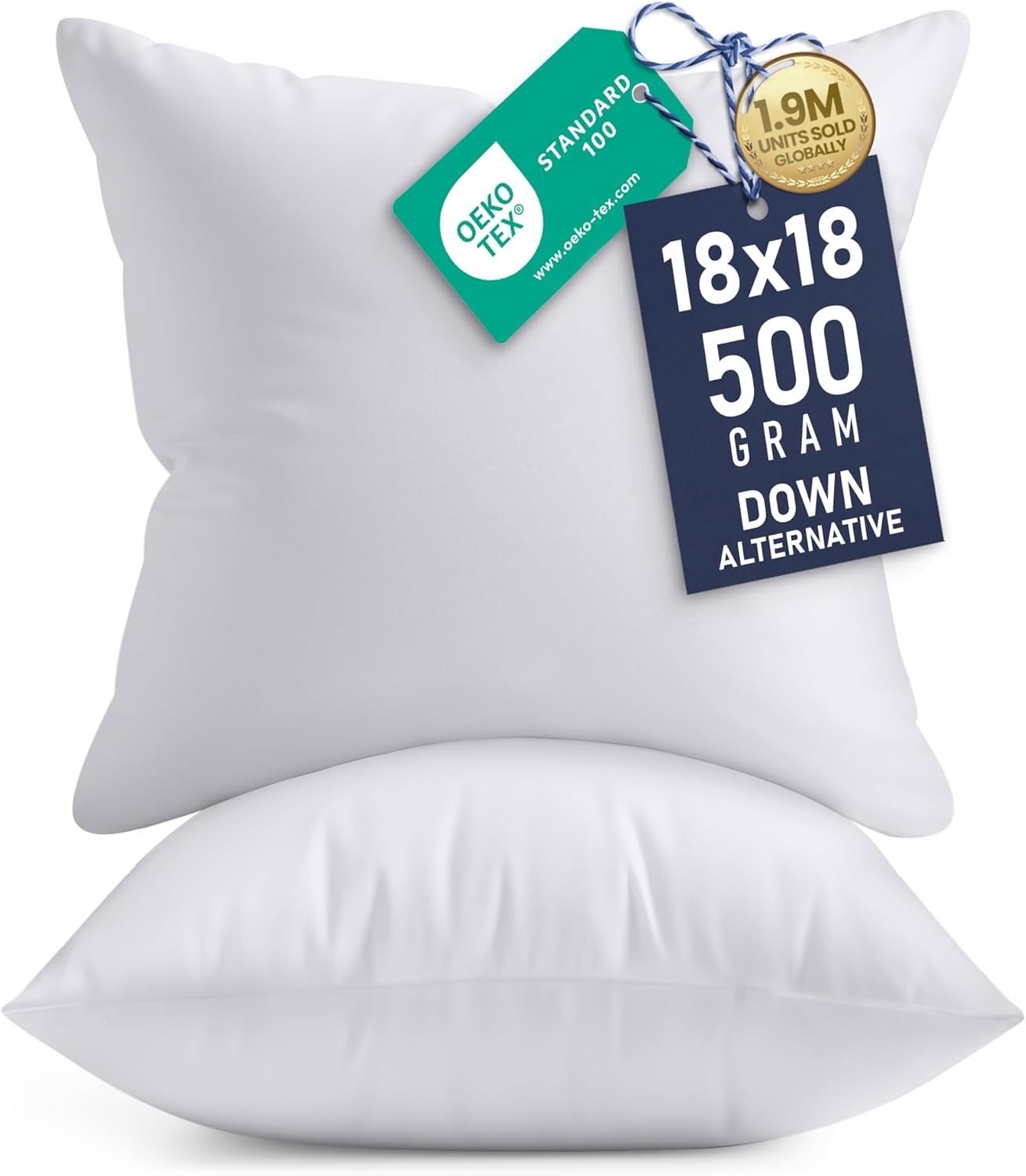 Utopia Bedding Pillow Inserts - Set of 2, 18x18 White Decorative Cushions for Sofa & Bed - Soft & Fluffy Support