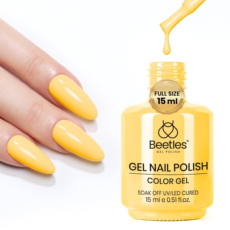 Beetles Yellow Gel Nail Polish - 15ML/0.51Fl Oz, Plumeria Yellow Gel Polish, Same Color Bottle, Soak Off UV LED Lamp Summer Nails Art, Long-Lasting Manicure Salon DIY Nails Home