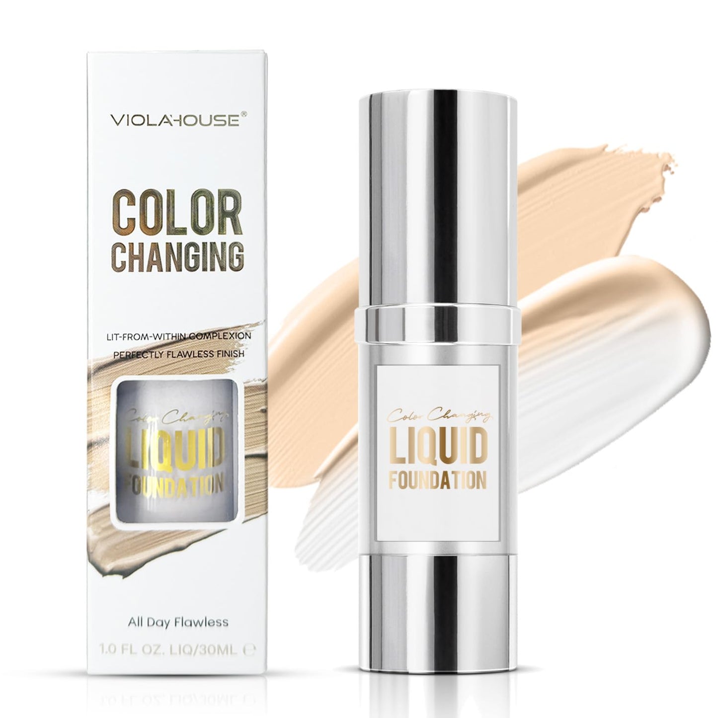 Viola House Color Changing Foundation - Lightweight Liquid Makeup for Flawless Finish | 1.0 Fl Oz (Medium Skin)