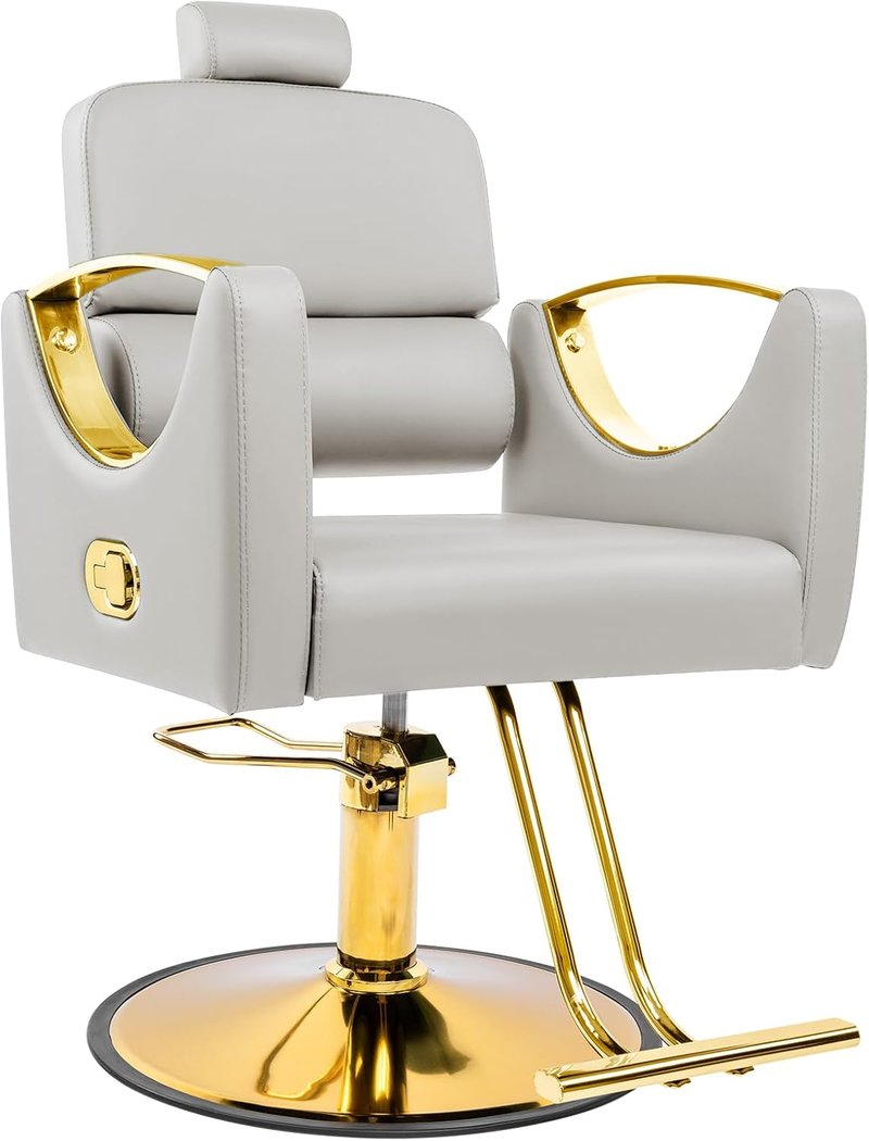 Reclining Salon Chair for Hair Stylists - 360° Swivel Barber Chair with Heavy-Duty Hydraulic Pump