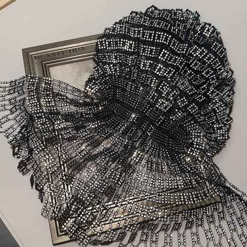 Munyee Hua Square Rhinestone Head Scarf for Women Bling Sparkly Hijab Stretchy Rave Turban Hat Handmade Headband Crystal Mesh Cap Hair Snood Nets Vintage Dress Concert Headpiece Black