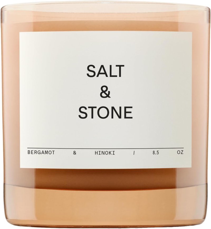 Salt & Stone Scented Candle - Hand-Poured Coconut & Soy Blend | Aromatic Bergamot & Hinoki | 8.5 oz, 50 Hour Burn Time