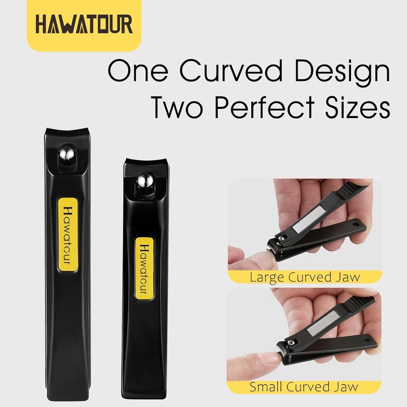 Professional Nail Clippers Set - Curved Stainless Steel Blades for Fingernails & Toenails | Compact Black Tin Case