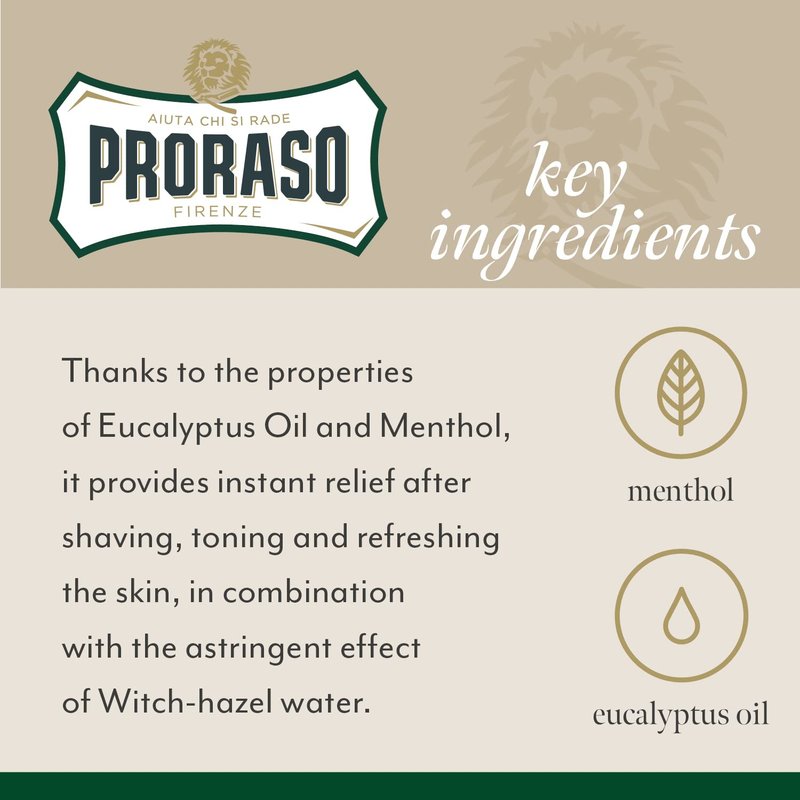 Proraso After Shave Lotion - Eucalyptus & Menthol Splash for Refreshing Relief | 3.4oz