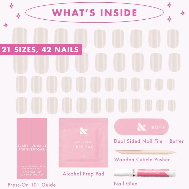 Olive & June Maximalist Press-On Nails - 42 Non-Toxic, Long-Lasting Fake Nails | Extra Short Squoval | Marshmallow Velvet
