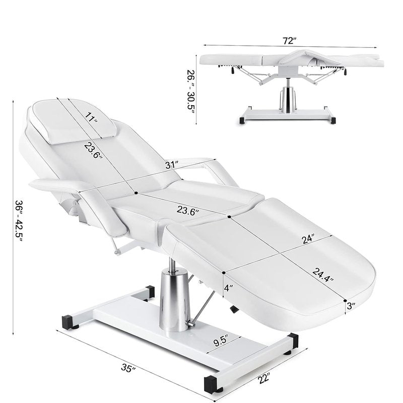 Hydraulic Facial Table - Adjustable Tattoo Chair & Massage Bed for Estheticians | White Salon Equipment