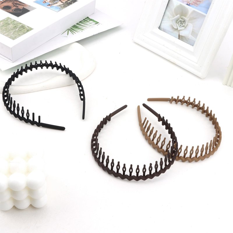 GAFATORY 3 PCS Zig Zag Headbands Wavy Headband with Teeth Plastic Comb Hairband Non Slip Thin Elastic Head Bands Fashion Hair Accessories for Women Men