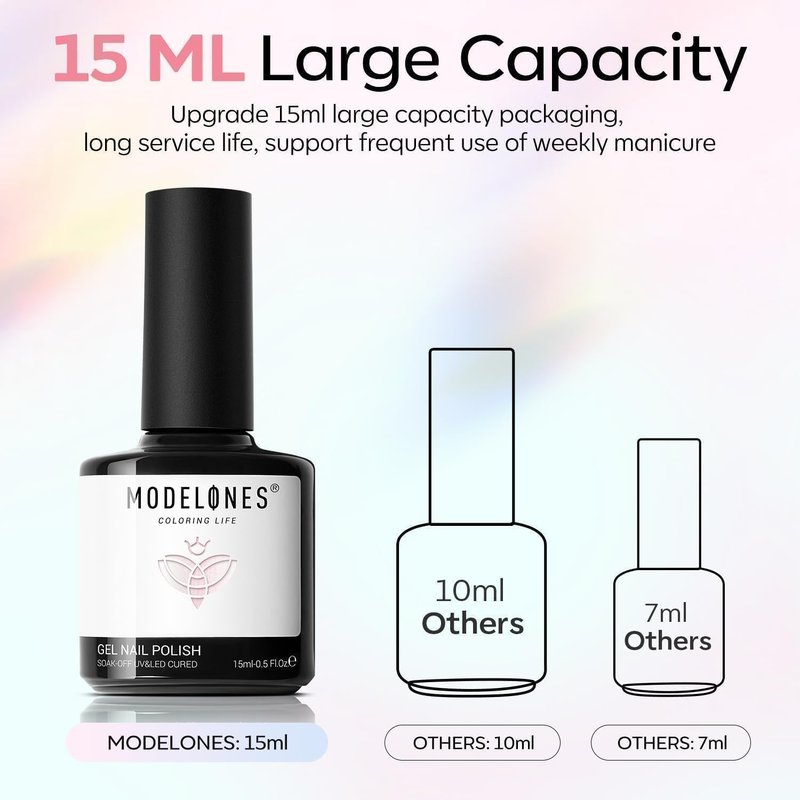 modelones Chrome Gel Nail Polish, Sheer Pearl Opal White Glitter Gel with Pink Iridescent Shimmer, Soak Off UV/LED Gel Polish for Nail Art, 28+ days Long-Lasting, High-Gloss Shine, 15ml ﻿