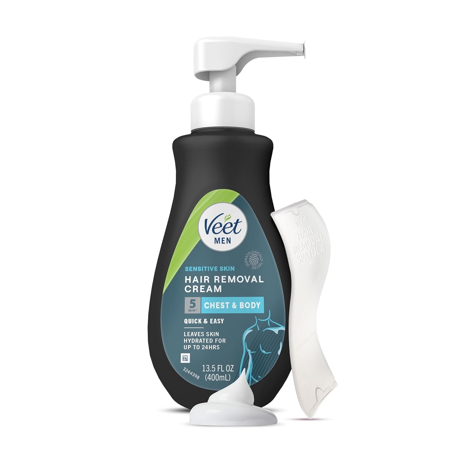 Veet Hair Removal Cream for Men - Sensitive Skin Formula | Fast-Acting Gel for Body, Chest & Back - 13.5 FL OZ with Spatula