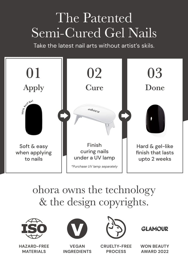 ohora Semi Cured Gel Nail Strips (N Bare Gray) - Works with Any UV/LED Lamps, Salon-Quality, Long Lasting, Easy to Apply & Remove - Includes 2 Prep Pads, Nail File & Wooden Stick