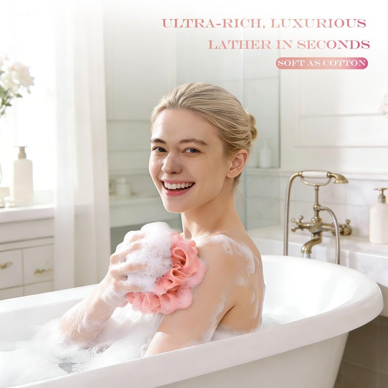 2-Pack Loofah Washcloth Combo 2-in-1, Exfoliating Soap Saver Pouch with Bar Soap Pocket, Reusable Shower Sponge for Body Wash & Smooth Skin, (Pink + White)