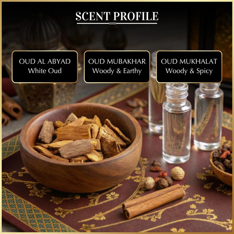 Dukhni Royal Oud Attar Oil Set - Pure Original Oudh Oil | 3 Mini Roll-On Perfumes (6ml Each) - Perfect Eid & Ramadan Gifts